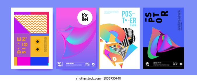 Abstract colorful collage poster design template. Cool geometric and fluid cover design. Blue, yellow, red, orange, pink and green. Vector banner poster template in Eps10.