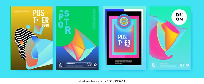 Abstract colorful collage poster design template. Cool geometric and fluid cover design. Blue, yellow, red, orange, pink and green. Vector banner poster template in Eps10.