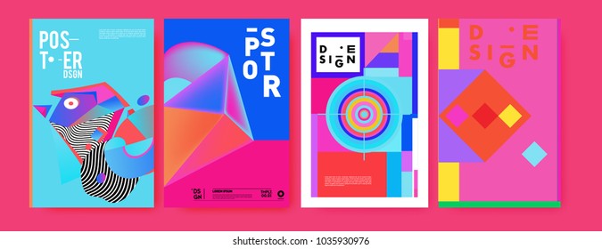 Abstract colorful collage poster design template. Cool geometric and fluid cover design. Blue, yellow, red, orange, pink and green. Vector banner poster template in Eps10.