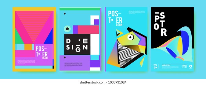 Abstract colorful collage poster design template. Cool geometric and fluid cover design. Blue, yellow, red, orange, pink and green. Vector banner poster template in Eps10.