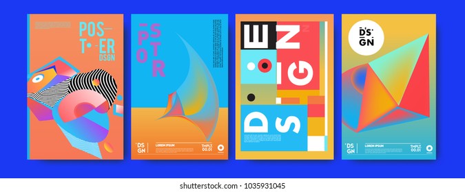 Abstract colorful collage poster design template. Cool geometric and fluid cover design. Blue, yellow, red, orange, pink and green. Vector banner poster template in Eps10.