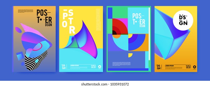 Abstract colorful collage poster design template. Cool geometric and fluid cover design. Blue, yellow, red, orange, pink and green. Vector banner poster template in Eps10.