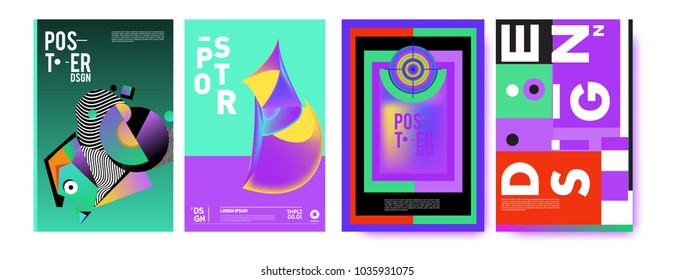 Abstract colorful collage poster design template. Cool geometric and fluid cover design. Blue, yellow, red, orange, pink and green. Vector banner poster template in Eps10.