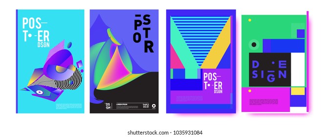Abstract colorful collage poster design template. Cool geometric and fluid cover design. Blue, yellow, red, orange, pink and green. Vector banner poster template in Eps10.