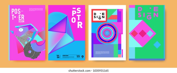 Abstract colorful collage poster design template. Cool geometric and fluid cover design. Blue, yellow, red, orange, pink and green. Vector banner poster template in Eps10.