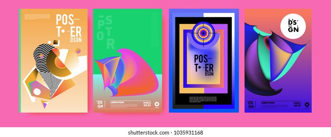 Abstract colorful collage poster design template. Cool geometric and fluid cover design. Blue, yellow, red, orange, pink and green. Vector banner poster template in Eps10.