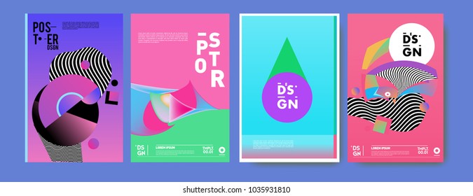 Abstract colorful collage poster design template. Cool geometric and fluid cover design. Blue, yellow, red, orange, pink and green. Vector banner poster template in Eps10.