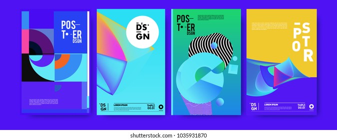Abstract colorful collage poster design template. Cool geometric and fluid cover design. Blue, yellow, red, orange, pink and green. Vector banner poster template in Eps10.