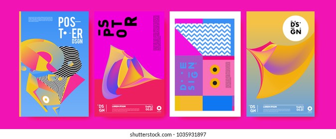 Abstract colorful collage poster design template. Cool geometric and fluid cover design. Blue, yellow, red, orange, pink and green. Vector banner poster template in Eps10.