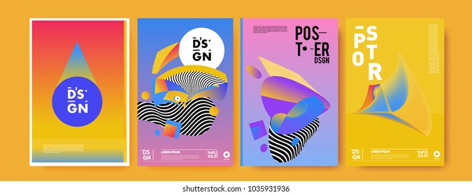 Abstract colorful collage poster design template. Cool geometric and fluid cover design. Blue, yellow, red, orange, pink and green. Vector banner poster template in Eps10.