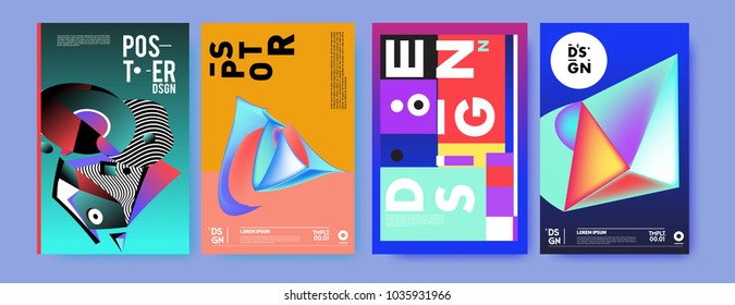 Abstract colorful collage poster design template. Cool geometric and fluid cover design. Blue, yellow, red, orange, pink and green. Vector banner poster template in Eps10.
