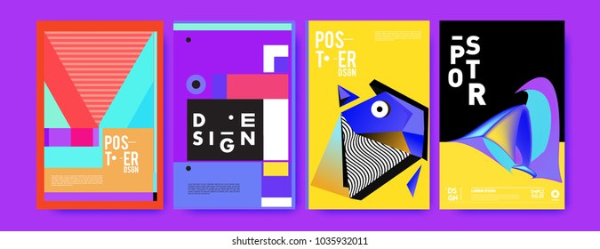 Abstract colorful collage poster design template. Cool geometric and fluid cover design. Blue, yellow, red, orange, pink and green. Vector banner poster template in Eps10.