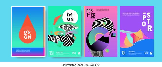 Abstract colorful collage poster design template. Cool geometric and fluid cover design. Blue, yellow, red, orange, pink and green. Vector banner poster template in Eps10.