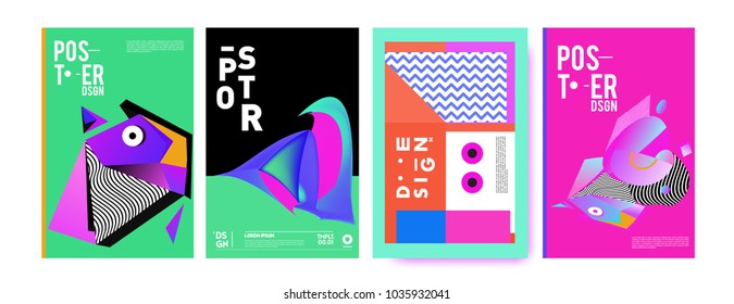 Abstract colorful collage poster design template. Cool geometric and fluid cover design. Blue, yellow, red, orange, pink and green. Vector banner poster template in Eps10.