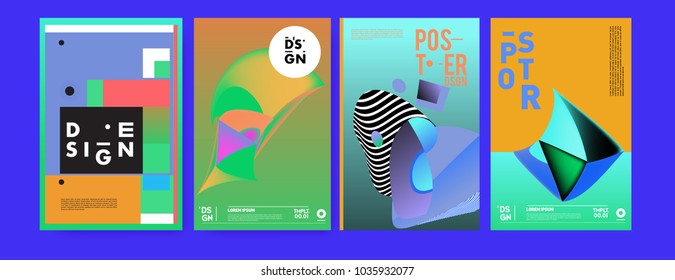 Abstract colorful collage poster design template. Cool geometric and fluid cover design. Blue, yellow, red, orange, pink and green. Vector banner poster template in Eps10.