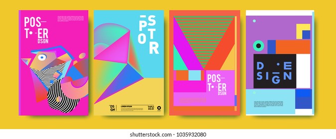 Abstract colorful collage poster design template. Cool geometric and fluid cover design. Blue, yellow, red, orange, pink and green. Vector banner poster template in Eps10.