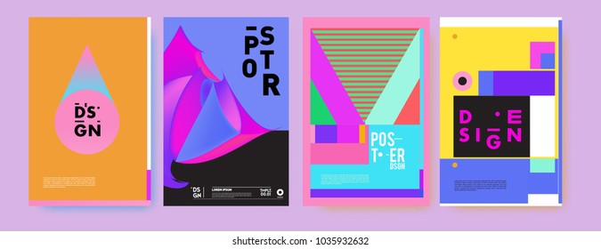 Abstract colorful collage poster design template. Cool geometric and fluid cover design. Blue, yellow, red, orange, pink and green background. Vector banner poster template in Eps10.
