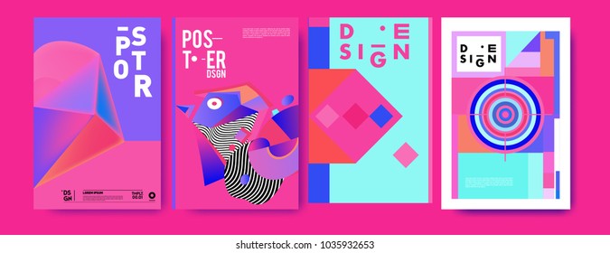 Abstract colorful collage poster design template. Cool geometric and fluid cover design. Blue, yellow, red, orange, pink and green background. Vector banner poster template in Eps10.