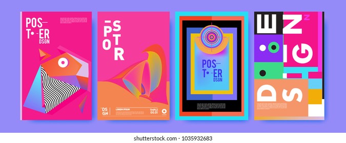 Abstract colorful collage poster design template. Cool geometric and fluid cover design. Blue, yellow, red, orange, pink and green background. Vector banner poster template in Eps10.