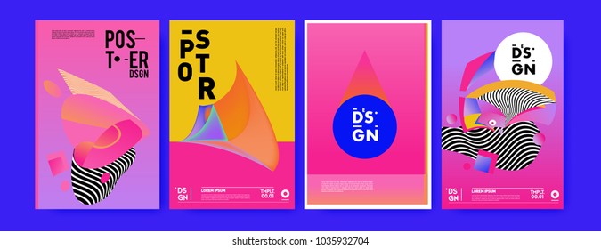 Abstract colorful collage poster design template. Cool geometric and fluid cover design. Blue, yellow, red, orange, pink and green background. Vector banner poster template in Eps10.