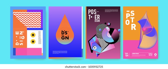 Abstract colorful collage poster design template. Cool geometric and fluid cover design. Blue, yellow, red, orange, pink and green background. Vector banner poster template in Eps10.