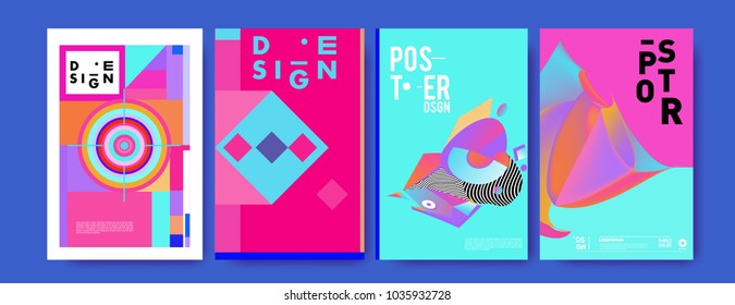 Abstract colorful collage poster design template. Cool geometric and fluid cover design. Blue, yellow, red, orange, pink and green background. Vector banner poster template in Eps10.