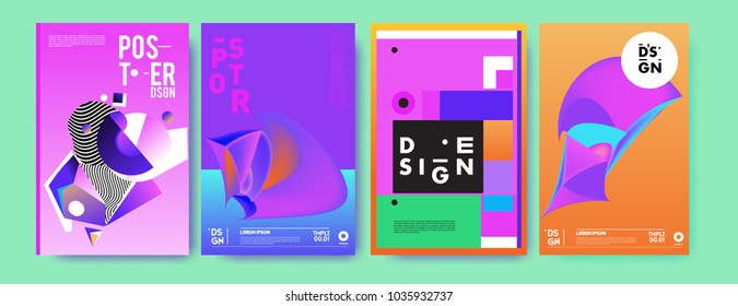 Abstract colorful collage poster design template. Cool geometric and fluid cover design. Blue, yellow, red, orange, pink and green background. Vector banner poster template in Eps10.