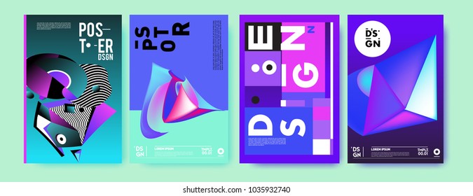 Abstract colorful collage poster design template. Cool geometric and fluid cover design. Blue, yellow, red, orange, pink and green background. Vector banner poster template in Eps10.