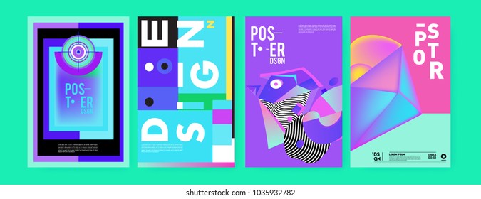 Abstract colorful collage poster design template. Cool geometric and fluid cover design. Blue, yellow, red, orange, pink and green background. Vector banner poster template in Eps10.