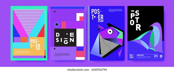 Abstract colorful collage poster design template. Cool geometric and fluid cover design. Blue, yellow, red, orange, pink and green background. Vector banner poster template in Eps10.