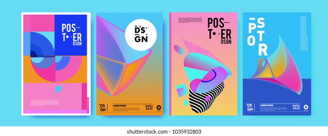 Abstract colorful collage poster design template. Cool geometric and fluid cover design. Blue, yellow, red, orange, pink and green background. Vector banner poster template in Eps10.