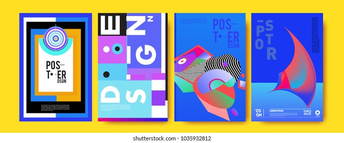 Abstract colorful collage poster design template. Cool geometric and fluid cover design. Blue, yellow, red, orange, pink and green background. Vector banner poster template in Eps10.