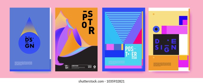 Abstract colorful collage poster design template. Cool geometric and fluid cover design. Blue, yellow, red, orange, pink and green background. Vector banner poster template in Eps10.