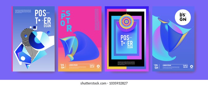 Abstract colorful collage poster design template. Cool geometric and fluid cover design. Blue, yellow, red, orange, pink and green background. Vector banner poster template in Eps10.