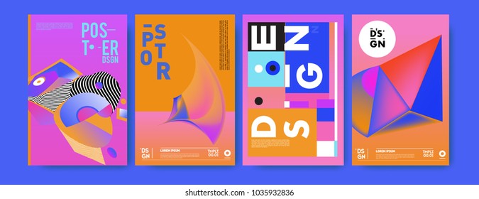 Abstract colorful collage poster design template. Cool geometric and fluid cover design. Blue, yellow, red, orange, pink and green background. Vector banner poster template in Eps10.