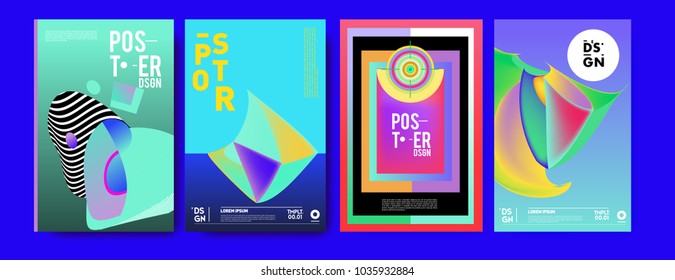 Abstract colorful collage poster design template. Cool geometric and fluid cover design. Blue, yellow, red, orange, pink and green background. Vector banner poster template in Eps10.