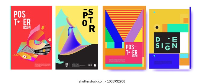 Abstract colorful collage poster design template. Cool geometric and fluid cover design. Blue, yellow, red, orange, pink and green background. Vector banner poster template in Eps10.