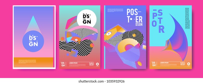 Abstract colorful collage poster design template. Cool geometric and fluid cover design. Blue, yellow, red, orange, pink and green background. Vector banner poster template in Eps10.