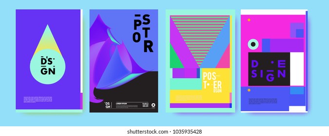 Abstract colorful collage poster design template. Cool geometric and fluid cover design. Blue, yellow, red, orange, pink and green background. Vector banner poster template in Eps10.