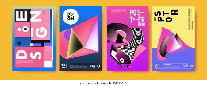 Abstract colorful collage poster design template. Cool geometric and fluid cover design. Blue, yellow, red, orange, pink and green background. Vector banner poster template in Eps10.