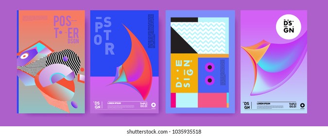 Abstract colorful collage poster design template. Cool geometric and fluid cover design. Blue, yellow, red, orange, pink and green background. Vector banner poster template in Eps10.