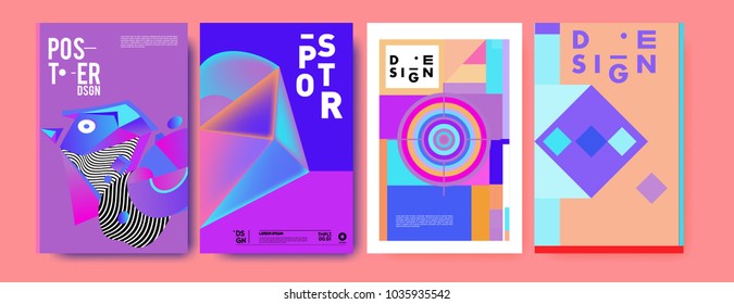Abstract colorful collage poster design template. Cool geometric and fluid cover design. Blue, yellow, red, orange, pink and green background. Vector banner poster template in Eps10.