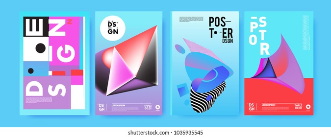Abstract colorful collage poster design template. Cool geometric and fluid cover design. Blue, yellow, red, orange, pink and green background. Vector banner poster template in Eps10.