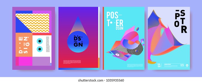 Abstract colorful collage poster design template. Cool geometric and fluid cover design. Blue, yellow, red, orange, pink and green background. Vector banner poster template in Eps10.