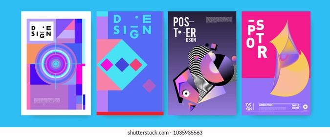 Abstract colorful collage poster design template. Cool geometric and fluid cover design. Blue, yellow, red, orange, pink and green background. Vector banner poster template in Eps10.