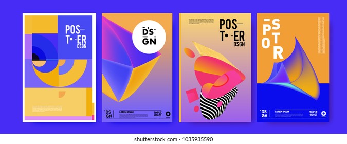 Abstract colorful collage poster design template. Cool geometric and fluid cover design. Blue, yellow, red, orange, pink and green background. Vector banner poster template in Eps10.