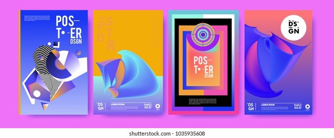 Abstract colorful collage poster design template. Cool geometric and fluid cover design. Blue, yellow, red, orange, pink and green background. Vector banner poster template in Eps10.