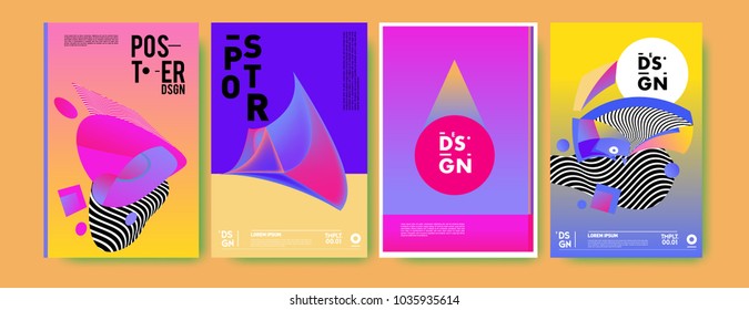 Abstract colorful collage poster design template. Cool geometric and fluid cover design. Blue, yellow, red, orange, pink and green background. Vector banner poster template in Eps10.