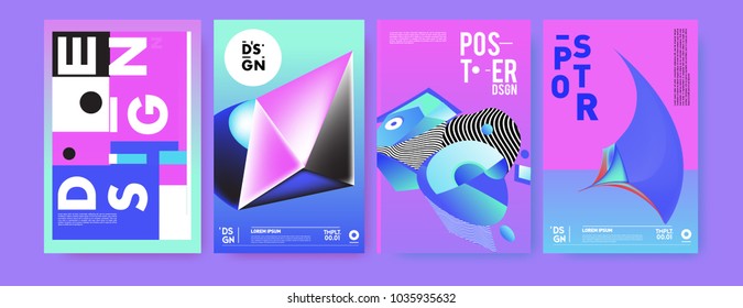 Abstract colorful collage poster design template. Cool geometric and fluid cover design. Blue, yellow, red, orange, pink and green background. Vector banner poster template in Eps10.