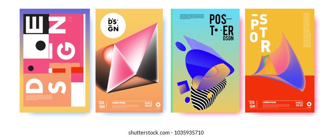 Abstract colorful collage poster design template. Cool geometric and fluid cover design. Blue, yellow, red, orange, pink and green background. Vector banner poster template in Eps10.